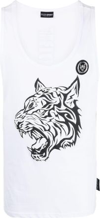 Plein Sport tiger-print tank top - men - Polyester - XXXXL - White