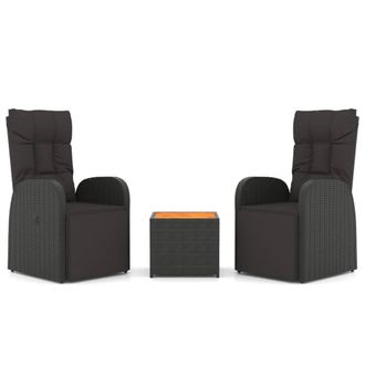 Berkfield Home 3 Piece Garden Lounge Set Black Poly Rattan&Solid Wood Acacia