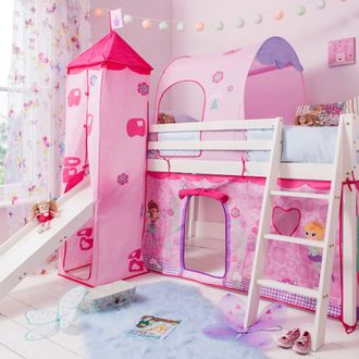 N&ouml;a & Nani Moro Cabin Bed Midsleeper with Slide & Fairies Package in White | Size: Single