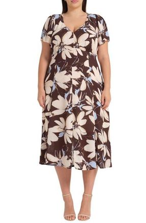 Estelle Caroline Floral Print Midi Dress in Bluebell/Choc at Nordstrom, Size 16W