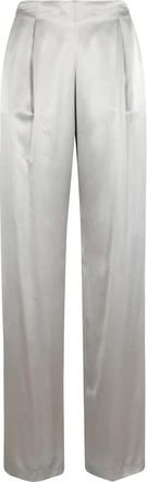 Alberta Ferretti Glanzende satijnen wijde pijpen broek - Dames - Straight fit broeken - Grijs - S - Satijn - Broeken