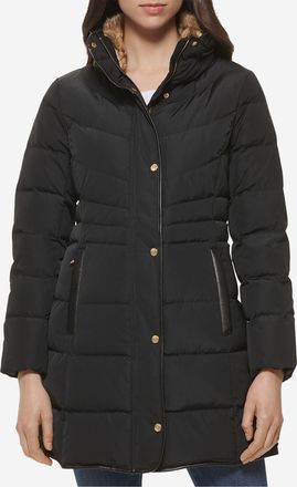 Cole Haan Womens Hidden Hood Puffer Coat - Black Size Large
