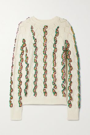 Gabriela Hearst Pullover In Cashmere Maglia Pointelle Con Applicazione Alvy - Avorio
