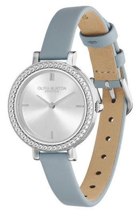 Olivia Burton Art Deco Bead Leather Strap Watch, 30.5mm in Silver at Nordstrom Rack