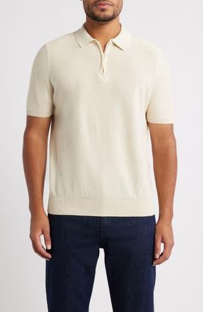 BOSS Imartino Piqu&eacute; Zip Polo in Open White at Nordstrom, Size Xx-Large