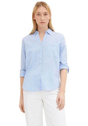 Tom Tailor Langarmbluse TOM TAILOR, Damen, Gr. 34, blau (dreamy blau), Web, Obermaterial: 100% Baumwolle, unifarben, regular fit h&uuml;ftbedeckend, V-Ausschnitt, Kre