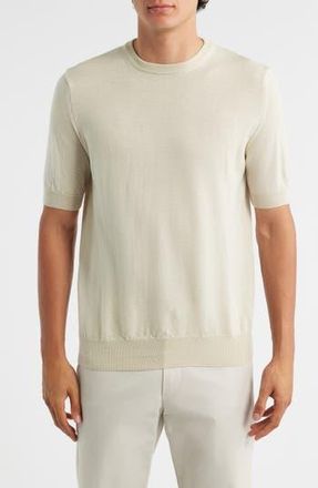 Aur&eacute;lien Cashwool Short Sleeve Crewneck Sweater in Light Beige at Nordstrom Rack, Size Medium