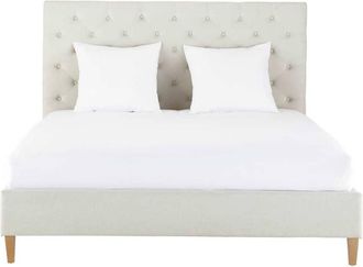 Maisons du monde Cama capiton&eacute; de lino crema 160x200 cm con somier