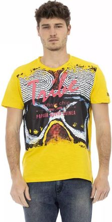 Trussardi Mens Tribe Graphic Tee Papua Print - Gold Cotton - Size X-Large