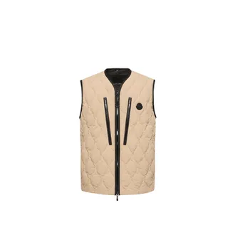 Moncler Moncler Arapot Froisse Technique Short Down Vest, Men, Beige, Size: 2