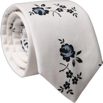 Dolce & Gabbana Ties, male, White, Size: ONE SIZE Floral Fantasy Cotton Adjustable Necktie