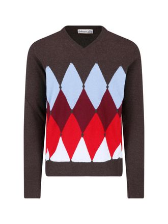 Ballantyne Multicolor Cashmere Argyle V-Neck Sweater