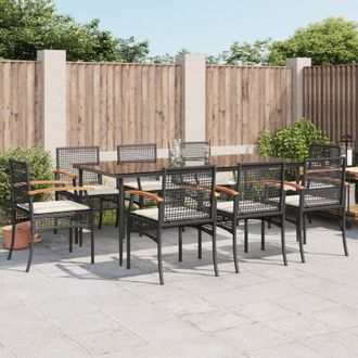 vidaXL Set De Comedor De Jard&iacute;n 9 Pzas Y Cojines Rat&aacute;n Sint&eacute;tico Negro Vidaxl