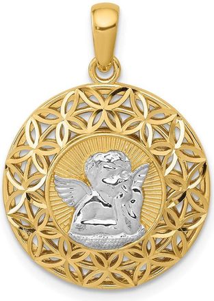 Diamond2Deal 14k Yellow Gold Rhodium Polished Filigree Guardian Angel Pendant