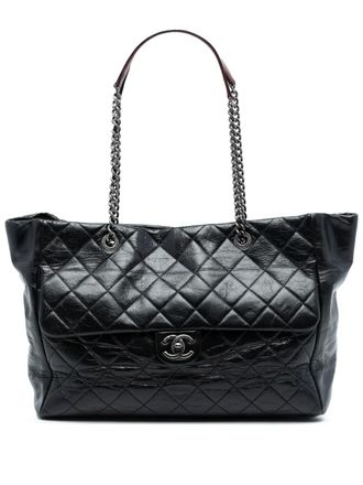Chanel 2014 grote Duo Color gewatteerde shopper van glanzend kalfsleer - Zwart