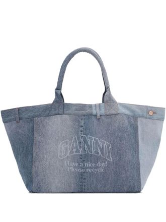 Ganni patchwork denim tote bag - Blue