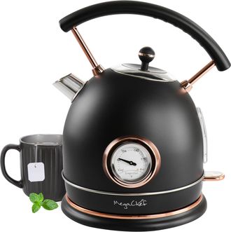 MegaChef 1.9 Quart Half Circle Electric Tea Kettle with Thermostat in White