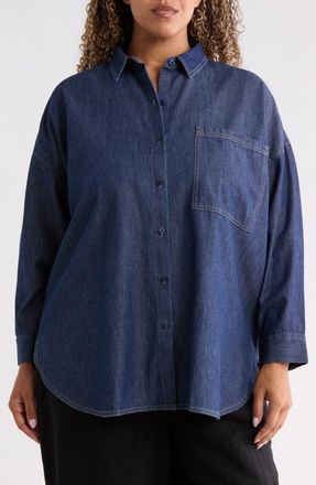 Eileen Fisher Classic Collar Organic Cotton Shirt in Dark Indigo at Nordstrom, Size 3X