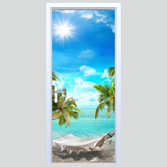 OEM Adhesivo Para Puerta De Tela Con Dise&ntilde;o De Hamaca Tropical 598pd