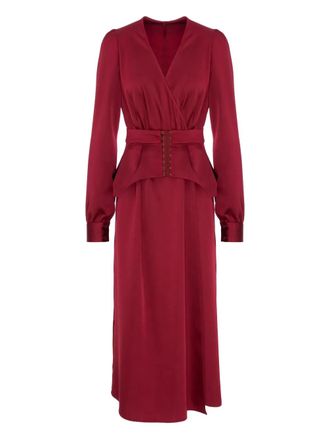 Murmur short-sleeve V-neck long dress - Red