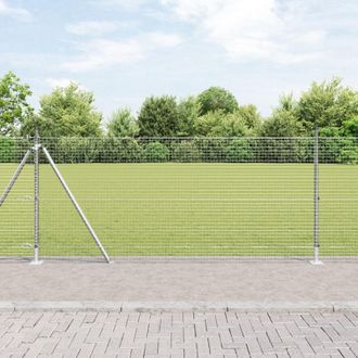 Berkfield Home Welded Wire Fence with 13 Flanged Posts 0.8x100 m Galvanised Steel in Silver