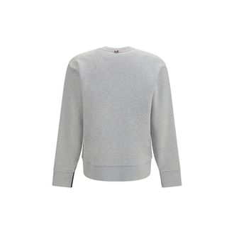 Thom Browne Colorblock Crewneck with 4-Bar Detail Sweatshirt - Gray