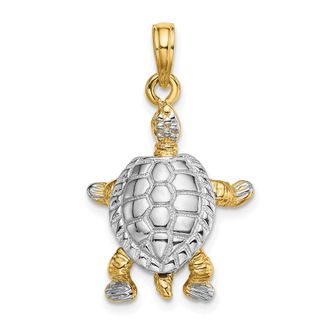 Diamond2Deal 14k Yellow Gold with White Rhodium 3-D L Turtle Moveable Head Charm