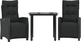vidaXL Set Comedor De Jard&iacute;n 3 Pzas Con Cojines Rat&aacute;n Sint&eacute;tico Negro Vidaxl