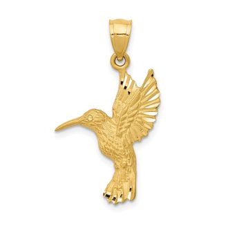 Diamond2Deal 14k Yellow Gold Diamond-cut Hummingbird Pendant