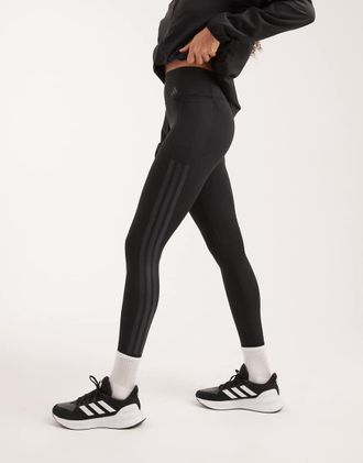 adidas adidas Performance - Optime - Leggings da allenamento alla caviglia neri con 3 strisce-Nero