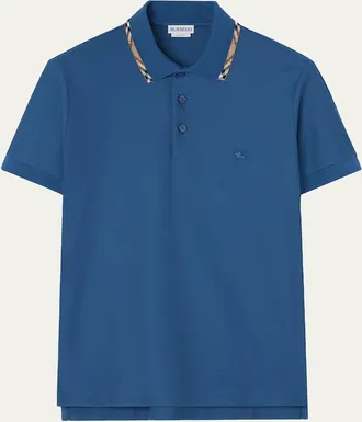 Burberry Mens Eddie Check-Trim Cotton Polo Shirt