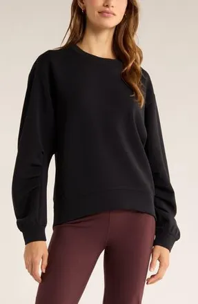 Zella Cozy Scuba Knit Crew Sweatshirt in Black at Nordstrom Rack, Size X-Small