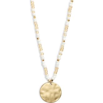 Nordstrom Hammered Coin Pendant Beaded Necklace in Ivory- Gold at Nordstrom