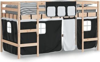 vidaXL Vidaxl - Kids Loft Bed with Curtains without Mattress White&Black 90x200cm