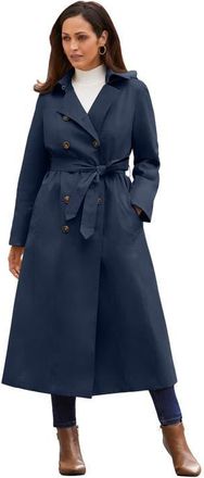Jessica London Double-Breasted Long Trench Raincoat in Navy at Nordstrom, Size 14