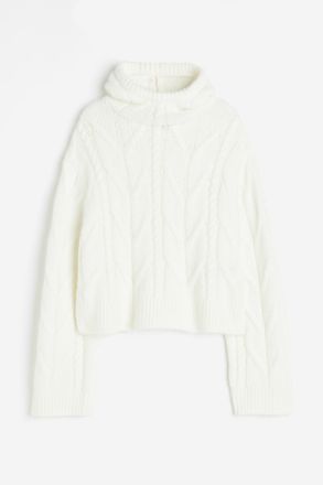 H&M Balaklava-Hoodie mit Zopfmuster - White
