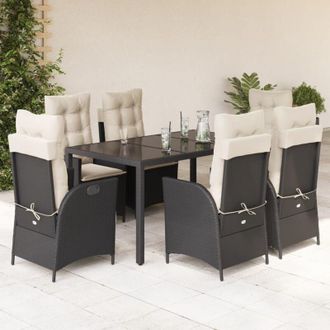 vidaXL Set De Comedor De Jard&iacute;n 7 Pzas Y Cojines Rat&aacute;n Sint&eacute;tico Negro Vidaxl