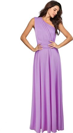 Generic Party Dresses for Women UK Elegant | Sexy 1 Shoulder Wedding Bridesmaid Evening Maxi Dress Multi-Way Wrap Convertible Dress Solid Color High Waist Pro