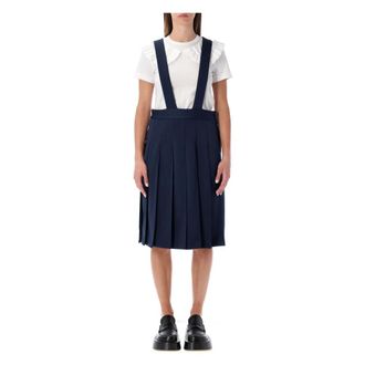 Comme Des Gar&ccedil;ons Navy Pleated Suspender Skirt