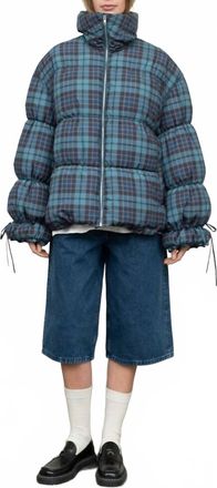 Moon River Plaid Puffer Jacket In Green