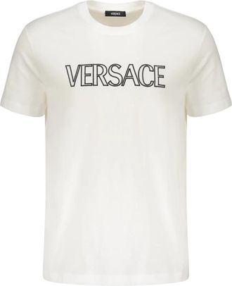 Versace T-shirt van katoen met geborduurd logo - Heren - T-shirts - Wit - XL - Katoen - Tops