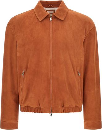 Brunello Cucinelli Orange Solid Shirt Collar Jacket