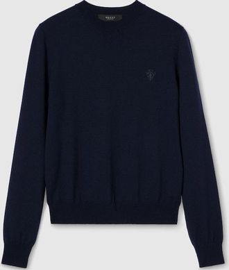 Gucci Knit Wool Sweater With Embroidery, Size XXXL, Blue, Ready-to-wear