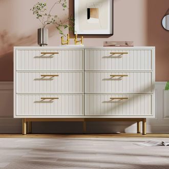 Merax White Fluted 6 Drawer Chest Of Drawers with Gold Handles