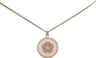 Chanel Enamel And Gold Plate Camelia Pendant Necklace