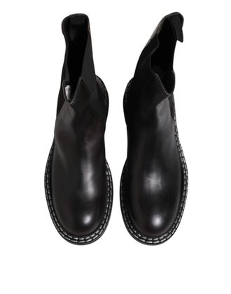 Dolce & Gabbana Mens Black Leather Mid Calf Boots Flats Shoes