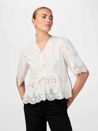 Y.A.S Spitzenbluse Y.A.S YASCORNELIA 2/4 TIE TOP S. NOOS, Damen, Gr. 34, star wei&szlig;, Web, Obermaterial: 100% Baumwolle, unifarben, regular fit kurz, V-Aussch