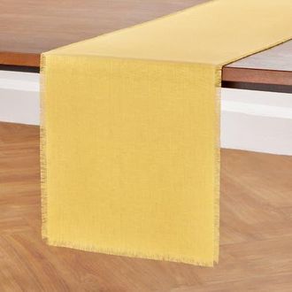 Solino Home Linen Table Runner for Dining Table, Holiday and Everyday Table Decor - Fringe in Marigold Yellow at Nordstrom, Size Xx-Small