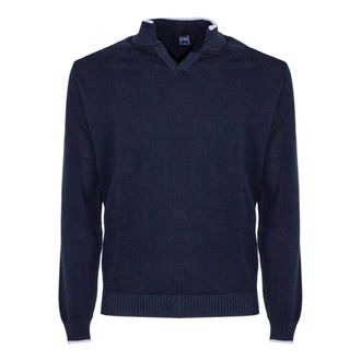 Fedeli V-neck Knitwear, male, Blue, Size: XL Piqu&eacute; V-neck Cotton Jumper