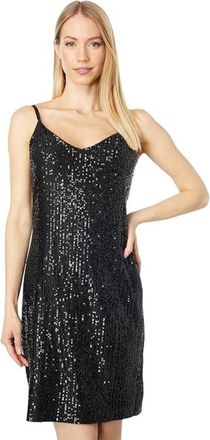 Marina Rossini Slip Dress Black Sequin Spaghetti Straps V-Neck Cocktail JZZ80